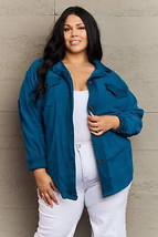 Zenana Cozy in the Cabin Full Size Fleece Elbow Patch Shacket in Teal - £36.41 GBP