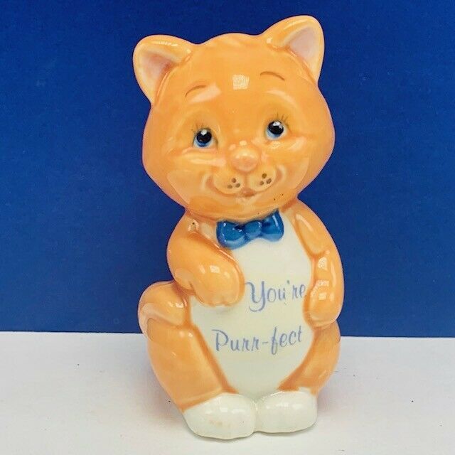 Primary image for Cat kitten figurine vintage Russ Berrie Youre Purr-fect salmon decor sculpture