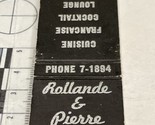 Vintage Matchbook Cover  Rollande &amp; Pierre Restaurant ST Petersburg, FL gmg - £9.89 GBP