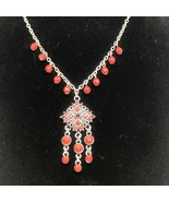 Silvertone &amp; Two Shades of Red Beaded Necklace With Extender - £16.35 GBP