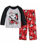 Classic Mickey Mouse Christmas Jersey and Fleece Pajama Set (2T) Black, Red - £17.84 GBP