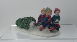 Vintage LEMAX Porcelain “Children Dragging Tree” 1991 Dickensvale - £13.87 GBP