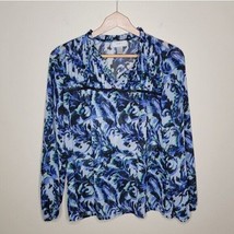 LOFT Factory | Blue Abstract Print Blouse with Pleated Neckline, size small - £13.92 GBP
