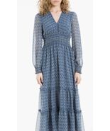 MAX STUDIO Ditsy Blue Flowers Maxi Dress Tiered Layered Accent Size L NWT - $62.79 CAD