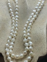 Vintage White Baroque Freshwater Natural Pearl 48 Inch Hand Knotted Necklace - £94.96 GBP