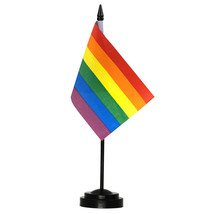 Anley Rainbow Gay Pride Deluxe Desk Flag Set  6&quot;x4&quot; Miniature LGBTQ Desktop Flag - £8.53 GBP