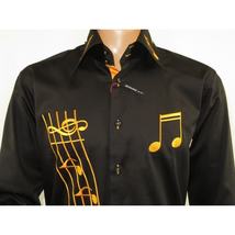 Men Axxess Turkey Shirt 100% Cotton Musical Note 224-56 French Cuffs Black Gold image 10