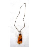 Necklace Amber Teardrop 925 Sterling Silver Marked AN Modernist - $143.52 CAD