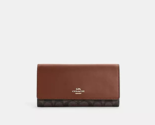 New Coach C5966 Slim Trifold Wallet in Signature Canvas Brown / Redwood - £82.57 GBP