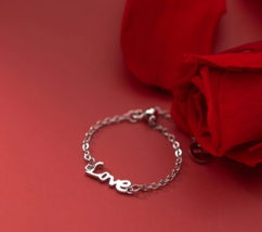 Elegant 18K 925 Sterling Silver Sweet Love Adjustable Chain Ring (Size 5-10) - £12.75 GBP