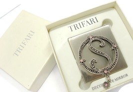 &quot;S&quot; Initial Trifari Decorative Mirror Silver TownTwo Sided Pocket Makeup... - £54.48 GBP
