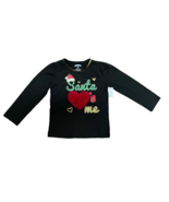 new Christmas Shirt SANTA LOVES ME toddler girl&#39;s sz 4T black Holiday Ti... - €10,02 EUR