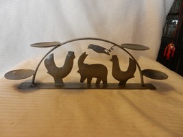 Gray Colored Metal 4 Votive Candle Holder With Elephant and Birds Silhouettes - £45.08 GBP