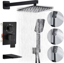 10 Inch Square Black Shower Faucet Set With Tub Spout, Shower Combo System - $155.99