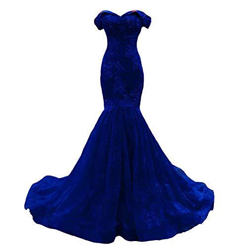 Plus Size Off Shoulder Beaded Lace Mermaid Long Formal Prom Dress Royal Blue 16W