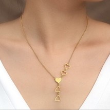 Heart Gold Necklace Drop Style 5 Hearts Valentines Day Love Chain New Trendy Y2K - £11.57 GBP