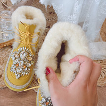Women Rhinestones Crystal Ankle Boots LambsLace Up Platform Warm Winter Snow Sho - £81.01 GBP