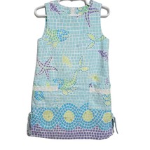 Lilly Pulitzer 5T Girls A-Line Moasic Fish Starfish Blue Water Vintage D... - $21.99