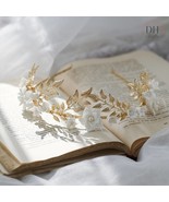 Gold Leaf Crown Tiara, Gold Bridal Tiara With Porcelain Flowers and Faux... - $836.11 MXN