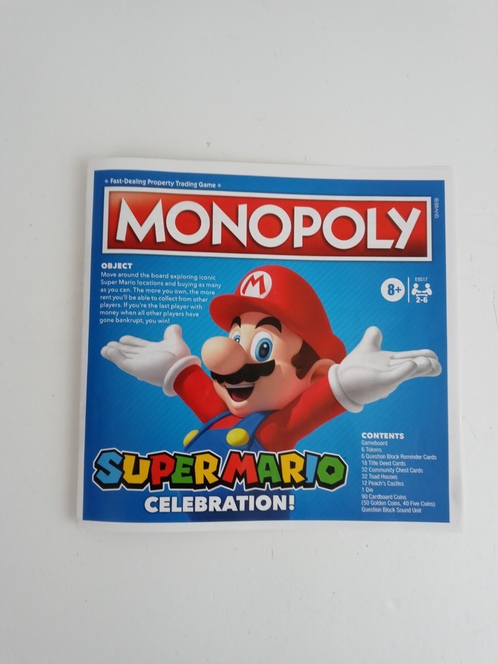 Monopoly Super Mario Celebration Board Game Replacement Parts Instructions - $2.96
