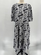 Beriquisu Midi Dress Sz L Black White Puff Sleeve Ghanaian African Inspi... - $73.50