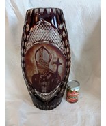 14&quot; Large Bohemian Red Cut To Clear Etched Pope John Paul Jan Pawek Vase - $338.49 CAD
