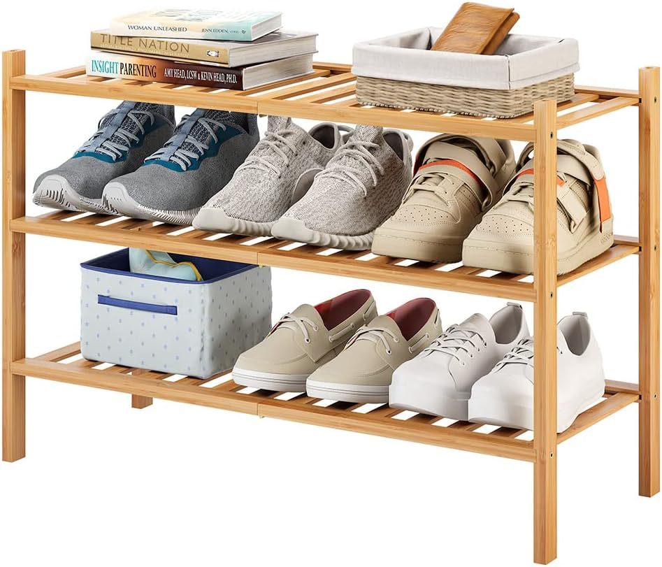 3-Tier Bamboo Shoe Rack For Entryway, Stackable | Heavy Duty | Multi-Fun... - $32.99