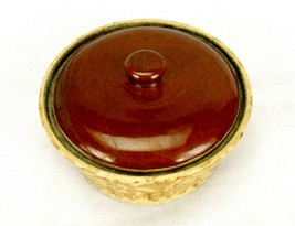 Vintage 6&quot; Ceramic Covered Baking Dish, Brown Sponge Pennsylvania Yellow... - $24.45