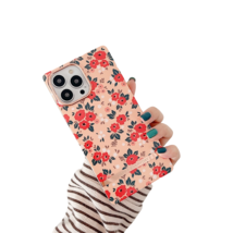 Anymob iPhone Case Red Flower Square Plating Banana Leaf Ring Stand Shockproof  - £21.84 GBP