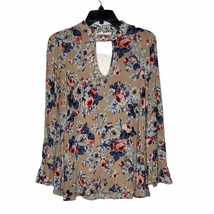 Altar&#39;d State Blouse Size Small Tan Multi Color Floral Flare Sleeves Womens Top - £15.47 GBP