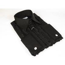 Mens CEREMONIA Tuxedo Ruffle Shirt 100% Cotton Turkey Slim Fit #paris 15 Black image 4