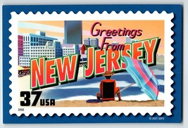 Greetings From New Jersey Large Letter Chrome Postcard USPS 2001 Beach Casinos - £7.65 GBP