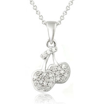 Necklace 925 Sterling Silver Clear CZ Cherries Pendant 18in womens jewelry - £23.16 GBP