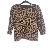 Tahari Sweater M Womens Brown Animal Print Long Sleeve Pullover Crew Nec... - $18.79