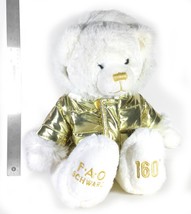 FAO Schwarz 160th Anniv. Plush White Teddy Bear w/ Metalic Gold Zipper Coat - £14.43 GBP