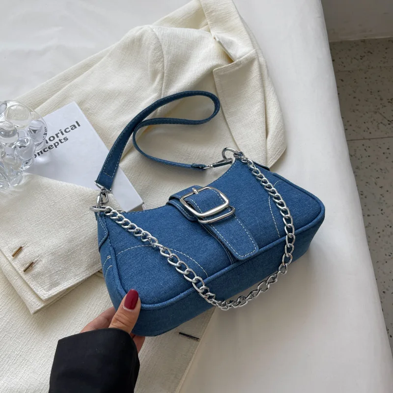 New Ladies Denim Chain Shoulder Bag Fashion Trend Ladies Messenger Bag H... - £22.55 GBP