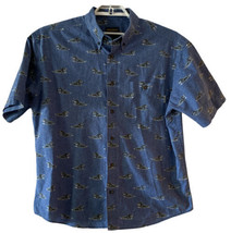 Woolrich Men’s Short Sleeve Shirt Large Blue Indigo Dogs Print Button Down - $20.00