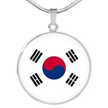 Express Your Love Gifts South Korea Flag Necklace South Korea Flag Engraved 18k  - £54.47 GBP