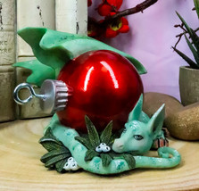 Ebros Amy Brown Holiday Treasure Dragon Sleeping With Red Ornament Mistletoe - £26.45 GBP