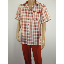 Men 2pc Walking Leisure Suit Short Sleeves DREAMS Checker 282-09 Papaya Rust image 3