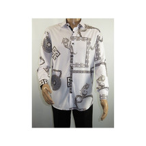 Men Sports Shirt by DE-NIKO Long Sleeves Fashion Print Soft Modal 2F008 White image 8