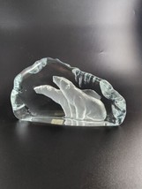 Viking Art Glass of 2 Polar Bears Crystal Paperweight Iceberg - £20.56 GBP
