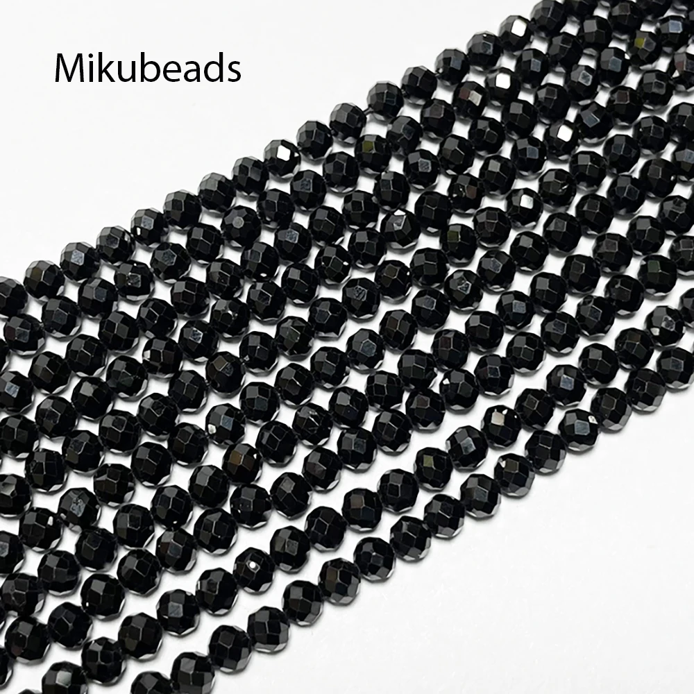 Natural Black Spinel 4mm+-0.2 Faceted Round Beads Shinny Stone For Jewelry - £6.24 GBP