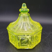 Imperial Vaseline Uranium Glass Candy Octagon Dish w/Birds &amp; Flowers ~Cr... - £19.46 GBP