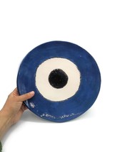 Handmade Ceramic Blue Evil Eye Decorative Plate For Display Artisan Pottery Tray - £74.33 GBP
