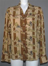 VTG Liz Claiborne Equestrian Horses Snap Buttons Western Rayon Blouse Wm&#39;s M - £23.97 GBP