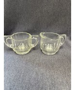 Vintage Heavy Clear Glass Hexagon Open Creamer and Sugar Bowl Set - £9.54 GBP