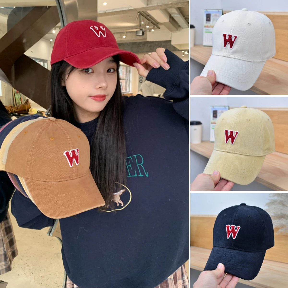 Fashion W Letter Embroidery Baseball Caps for Men Women Washed Cotton Summer - £13.64 GBP