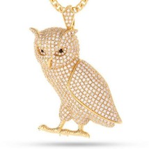 2.5CT Brilliant Simulated Diamond Owl Bird Pendant 14K Yellow Gold Plated Silver - £337.26 GBP
