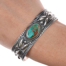 6.25&quot; Stanley Parker Navajo heavy stamped sterling high grade turquoise cuff - $396.00